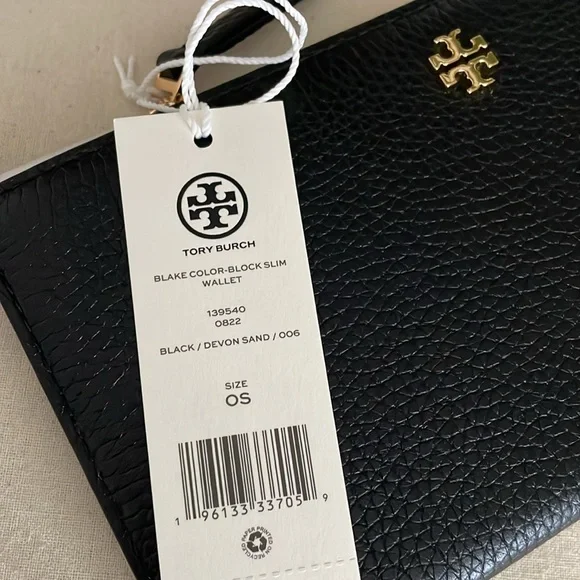 NWT , tory burch blake color block slim wallet black color - Picture 11 of 11